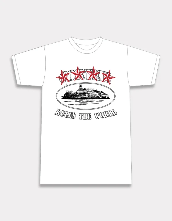 Corteiz 4Starz Alcatraz T-shirt White, trendy and breathable white T-shirt showcasing the iconic Corteiz 4Starz Alcatraz design.