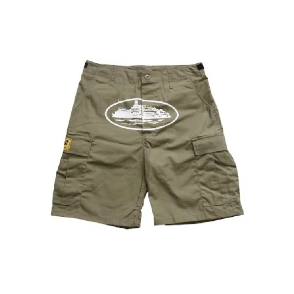 Corteiz Guerillaz 21′ Cargo Shorts Khaki Green, Elevate your streetwear style with this trendy and functional choice.
