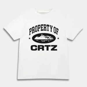 Corteiz OG Property Of Crtz T-Shirt White, Showcase your style with this iconic tee featuring the classic 'Property Of Crtz' design.