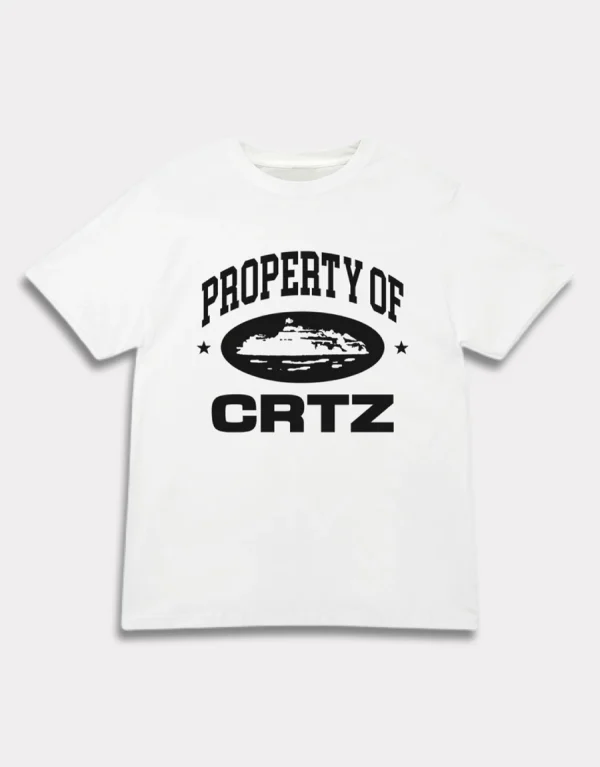 Corteiz OG Property Of Crtz T-Shirt White, Showcase your style with this iconic tee featuring the classic 'Property Of Crtz' design.