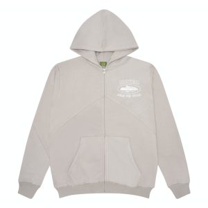 Corteiz Superior V2 Zip Up Hoodie in Stone Grey, Elevate your style with this classic and comfortable wardrobe essential.