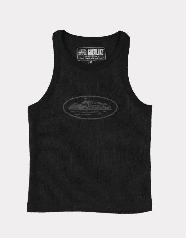 Corteiz Womens Guerillaz* Tank Top Triple Black, Upgrade your style with the Corteiz Guerillaz Tank Top in the classic Triple Black shade.