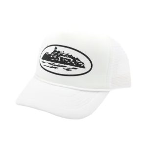 Corteiz Alcatraz Trucker Hat White, Make a statement with this trendy and versatile accessory.