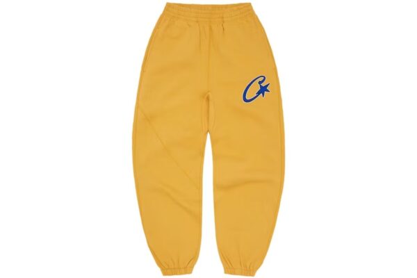 corteiz satin c star appliqué bottoms mustard