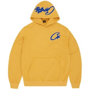 corteiz satin c star appliqué hoodie mustard
