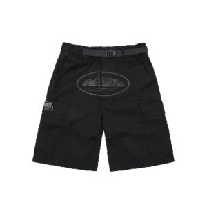 corteiz alcatraz cargo shorts black