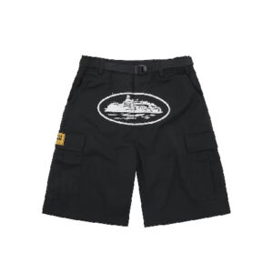 corteiz alcatraz cargo shorts black